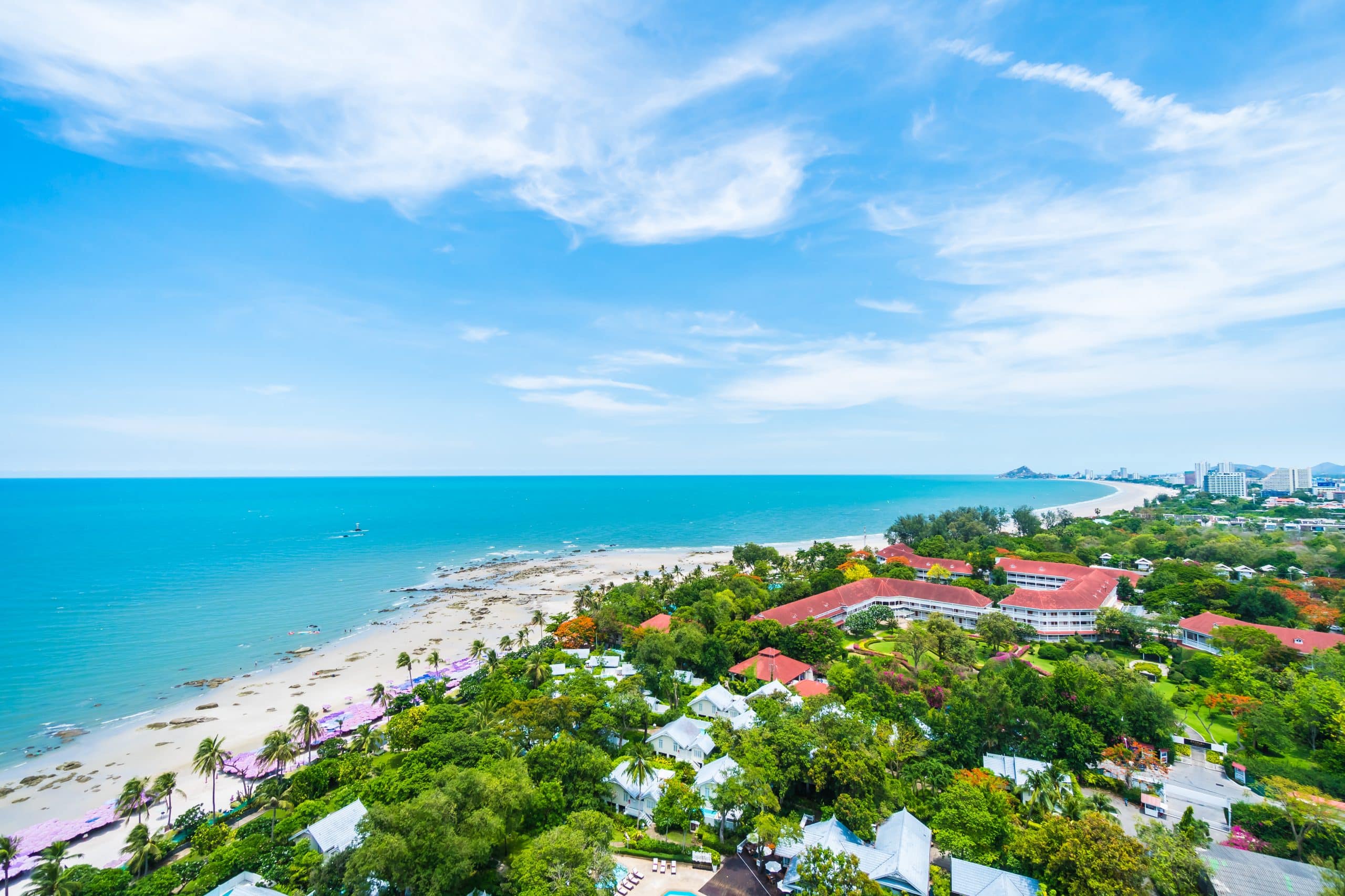 An aerial view of Hua Hin, one of the locations in Thailand with high rental yield.